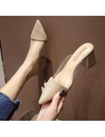 A Generation Of High Heels, Summer New Transparent Korean Version, Fashionable Pointed Thick Heels, Half Slippers For Women Wearing Slippers