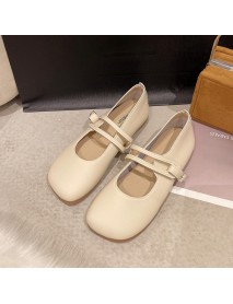 (Zhike) Single Shoe Women's  Summer New Fashion Gentle Square Head Shallow Mouth Belt Buckle Soft Sole Small Leather Shoes