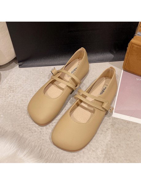 (Zhike) Single Shoe Women's  Summer New Fashion Gentle Square Head Shallow Mouth Belt Buckle Soft Sole Small Leather Shoes