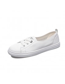 Top Layer Cowhide Shallow Mouth Genuine Leather Small White Shoes Breathable  New One Foot Flat Sole Single Shoe Foreign Style Nurse Shoes