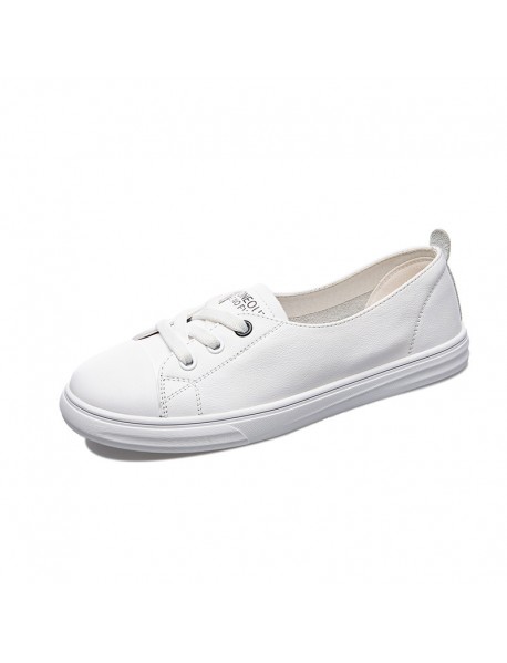 Top Layer Cowhide Shallow Mouth Genuine Leather Small White Shoes Breathable  New One Foot Flat Sole Single Shoe Foreign Style Nurse Shoes