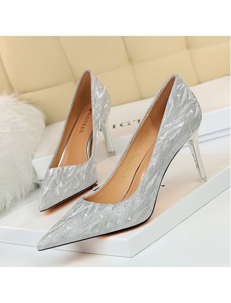 1829-1 European And American High Heels, Women's Shoes, Thin Heels, High Heels, Shallow Mouth, Pointed Sequins, Sexy And Slimming Nightclub Single Shoes, Wedding Shoes