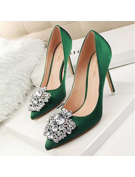 516-5 Korean Version Rhinestone Women's Shoes With Thin Heels, High Heels, Sexy Slimming, Shallow Mouthed Pointed Shiny Rhinestone Buckle Single Shoe