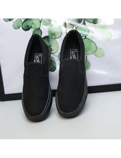 Spring And Autumn All Black Canvas Shoes Low Top Student Men's Shoes Lace Up Pure Black Work Shoes Flat Bottom Couple Casual Women's Shoes