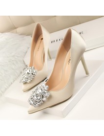 516-5 Korean Version Rhinestone Women's Shoes With Thin Heels, High Heels, Sexy Slimming, Shallow Mouthed Pointed Shiny Rhinestone Buckle Single Shoe