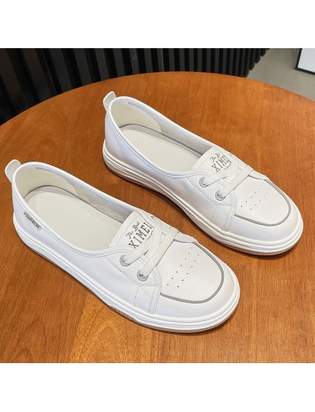 Spring And Summer New Flat Bottom Genuine Leather Little White Women's Shoes Popular Summer Versatile Board Shoes  Casual Sports White Shoes