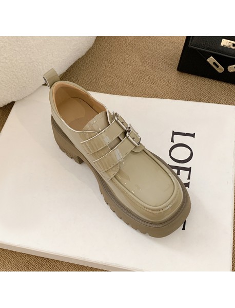 Xingguang Fang Sweet Academy Style Small Leather Shoes Women's New Genuine Leather Thick Sole Lefu Shoes Velcro Elevated Casual Shoes