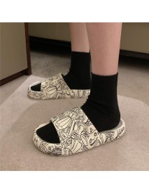 Thick Sole Graffiti Fashion New Style Sandals For Indoor Use, Home Use, Outdoor Wear, Red Girl Xia Ins, Trendy And Fecal Feeling Sandals