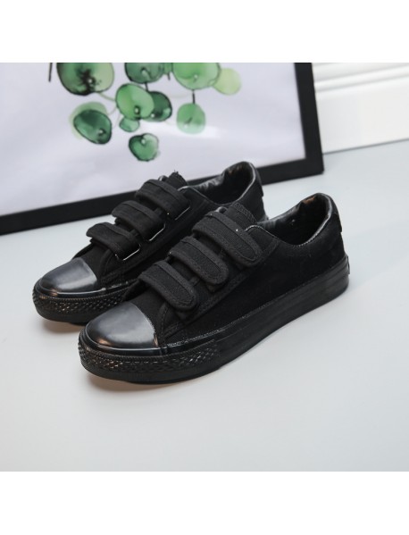 Spring And Autumn All Black Canvas Shoes Low Top Student Men's Shoes Lace Up Pure Black Work Shoes Flat Bottom Couple Casual Women's Shoes