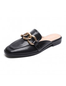 Weiwei Girl 340-2 Wearing Mueller Shoes On The Outside, Korean Version Metal Buckle Wrapped Half Slippers, Women's Square Head, Thick Heel Sandals, Women