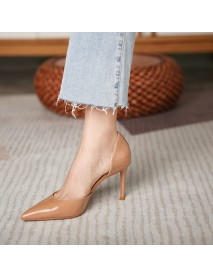 C-122 Nude Large Genuine Leather Pointed Women's Small Fragrance High Heels Single Shoe Women's Shoes French Commuter Summer Slim Heels