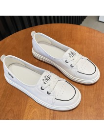 Spring And Summer New Flat Bottom Genuine Leather Little White Women's Shoes Popular Summer Versatile Board Shoes  Casual Sports White Shoes